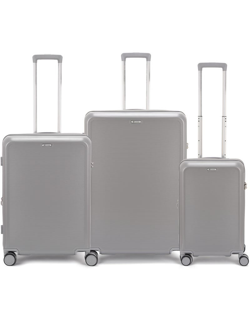 Echolac Sense 56+67+78 Cm Hardcase Expandable 4-Double Wheeled 3 Piece Luggage Trolley Set - Silver - Image 1